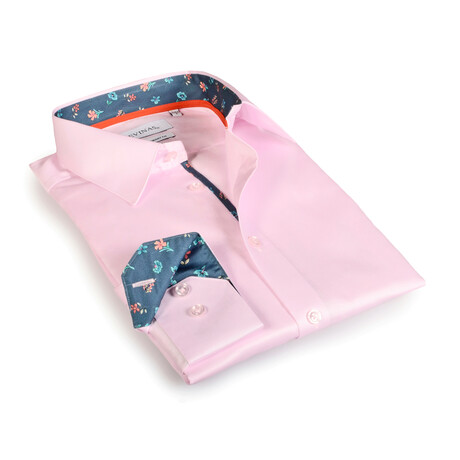 Contemporary Fit Dress Shirt // Pink with Floral Trim (S)