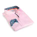 Contemporary Fit Dress Shirt // Pink with Floral Trim (XL)