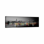 Skyline at Night with Color Pop Lake Michigan Reflection, Chicago, Cook County, Illinois, USA // Panoramic Images (16"H x 48"W x 0.75"D)
