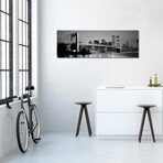 Illuminated Brooklyn Bridge With Lower Manhattan's Financial District Skyline In The Background In B&W, New York City, New York  // Panoramic Images (16"H x 48"W x 0.75"D)