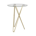 Zoey Round Side Table in Clear Tempered Glass with Matte Brushed Gold Base