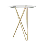 Zoey Round Side Table in Clear Tempered Glass with Matte Brushed Gold Base