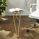 Zoey Round Side Table in Clear Tempered Glass with Matte Brushed Gold Base