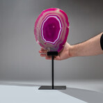 Genuine Pink Banded Agate Slice on a Custom Metal Stand // 3 lb