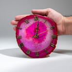Genuine Polished Pink Banded Agate Slice Clock // 350g