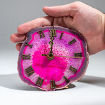Genuine Polished Pink Banded Agate Slice Clock // 227g