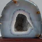 Two Genuine Banded Agate Geodes on Custom Wooden Base // 8 lb