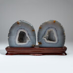Two Genuine Banded Agate Geodes on Custom Wooden Base // 8 lb
