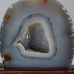 Two Genuine Banded Agate Geodes on Custom Wooden Base // 8 lb