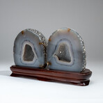 Two Genuine Banded Agate Geodes on Custom Wooden Base // 8 lb