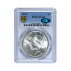 1925 Peace Silver Dollar // PCGS & CAC Certified MS65 // Deluxe Collector's Pouch