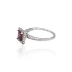 14K White Gold Diamond + Garnet Ring // Ring Size: 7 // New