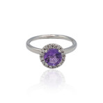 14K White Gold Diamond + Amethyst Ring // Ring Size: 7 // New