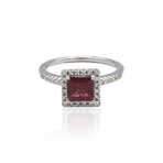 14K White Gold Diamond + Garnet Ring // Ring Size: 7 // New