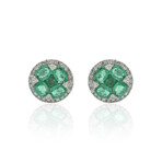 14K White Gold Diamond + Emerald Earrings // New