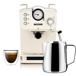 Lafeeca 19 Bar Espresso Coffee Machine + Milk Frother // Ivory +  Pitcher and Glass Combo