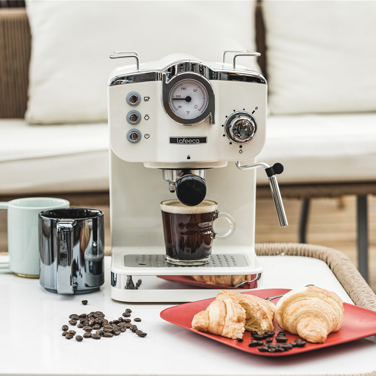 Lafeeca 19 Bar Espresso Coffee Machine + Milk Frother // Ivory