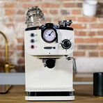 Lafeeca 19 Bar Espresso Coffee Machine + Milk Frother // Ivory +  Pitcher and Glass Combo