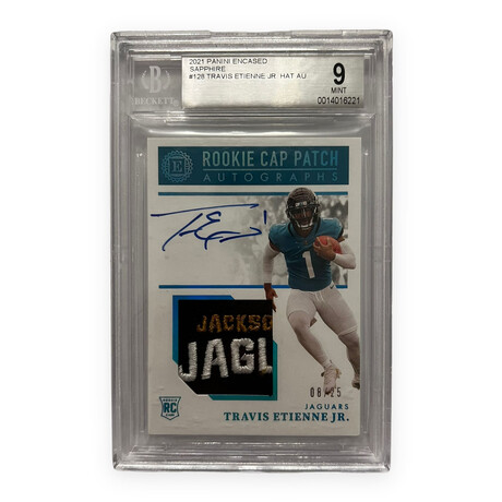 Travis Etienne Jr. // 2021 Panini Encased Sapphire Cap Patch Autograph // Limited Edition #8/25 // Rookie Card // BGS 9 Mint