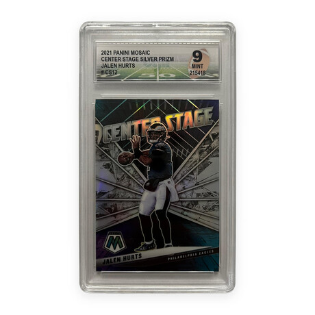 Jalen Hurts // 2021 Panini Mosaic Center Stage Prizm // DGA 9 Mint