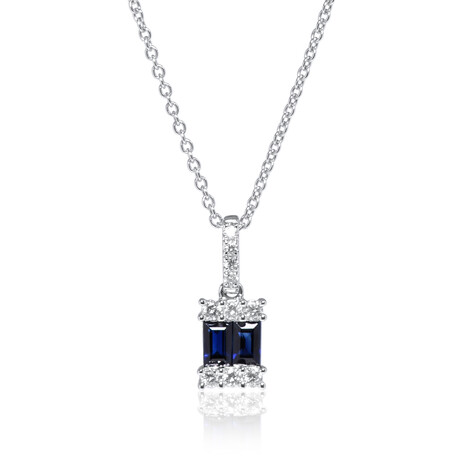 14K White Gold Diamond + Sapphire Pendant Necklace // 18" // Store Display