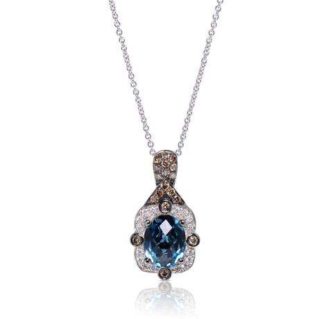 14K White Gold Diamond + Blue Topaz Pendant Necklace // 18" // Store Display