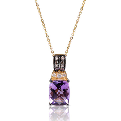 14K Yellow Gold Diamond + Amethyst Pendant Necklace // 18" // Store Display