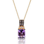 14K Yellow Gold Diamond + Amethyst Pendant Necklace // 18" // Store Display
