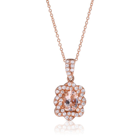 14K Rose Gold Morganite + Diamond Pendant Necklace // 18" // New
