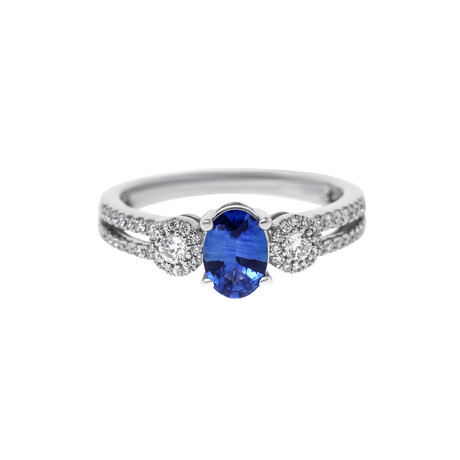 14K White Gold Diamond + Ceylon Sapphire Ring // Ring Size: 7 // Store Display
