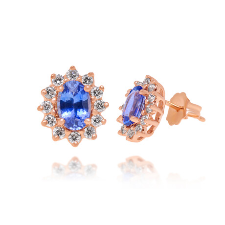 14K Strawberry Gold Diamond + Ceylon Sapphire Stud Earrings // Store Display