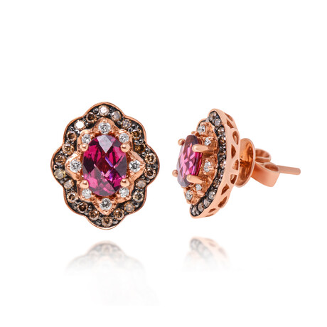 14K Strawberry Gold Diamond + Rhodolite Stud Earrings // Store Display
