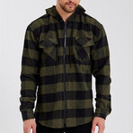 Checkered Hooded Shacket // Green + Black (XS)