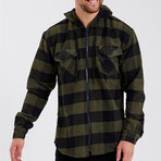 Checkered Hooded Flannel Shirt // Black + Gray (L)