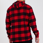 Checkered Hooded Flannel Shirt // Black + Red (S)