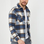 Plaid Flannel Shirt // Brown + Beige + White + Navy Blue (L)