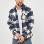 Plaid Flannel Shirt // Brown + Beige + White + Navy Blue (L)