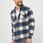 Plaid Flannel Shirt // Brown + Beige + White + Navy Blue (M)