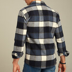 Plaid Flannel Shirt // Navy Blue + Gray + White (XL)
