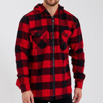 Checkered Hooded Flannel Shirt // Black + Red (S)