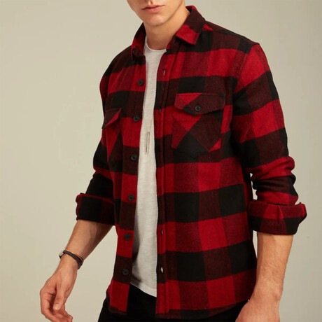 Checkered Flannel Shirt // Black + Red (XS)