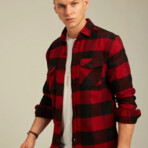 Checkered Flannel Shirt // Black + Red (M)