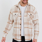 Checkered Flannel Shirt // Brown + Beige + White (L)