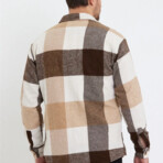 Checkered Flannel Shirt // Brown + Beige + White (S)