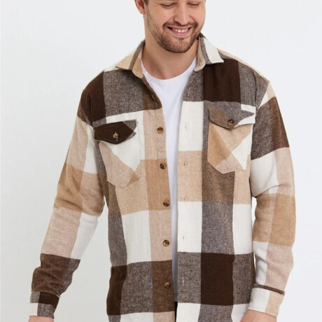 Checkered Flannel Shirt // Brown + Beige + White (XS)