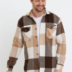 Checkered Flannel Shirt // Brown + Beige + White (S)