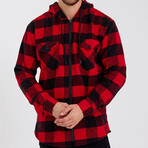 Checkered Hooded Flannel Shirt // Black + Red (S)