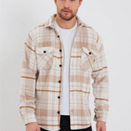 Checkered Flannel Shirt // Brown + Beige + White (L)