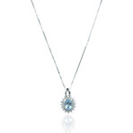 14K White Gold Diamond + Aquamarine Necklace // 18" // Pre-Owned