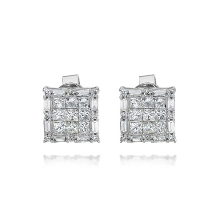 Estate 14K White Gold Diamond Stud Earrings // New
